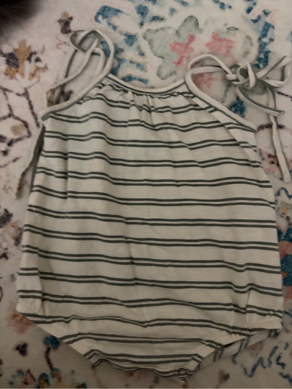 Rylee + Cru White Tank Romper with Dark Green Stripes